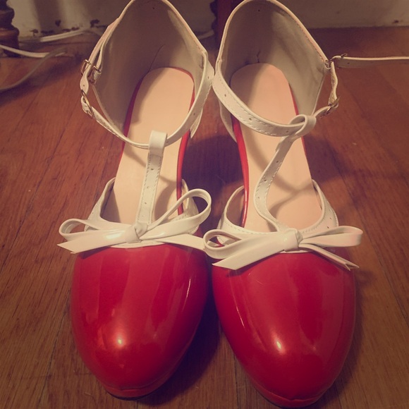 Shoes - Size 11 red and white Mary Jane heels